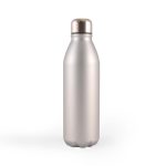 A drink bottle in a silver aluminum finish with a metallic top and a smooth, sleek design.