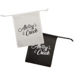 Two drawstring pouches in black and white, featuring a logo with nautical elements.