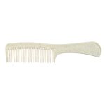 A light green comb with wide and fine teeth, featuring a textured handle and a natural finish.