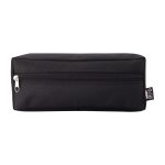 A black utility case with a zip closure, featuring a logo on the side.