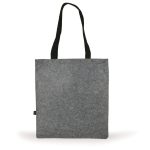 A gray felt tote bag with black handles, designed for carrying various items.