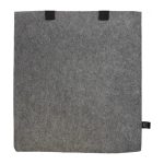 A grey felt tote bag with black handles and a small logo on the side.