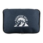 A navy cooler bag with a mountain logo. Features a zip closure and a compact, rectangular design.