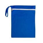 A blue Cosi Wet Bag featuring a white zipper and a convenient handle.