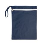A navy blue Cosi Wet Bag with a white zipper and a convenient handle.