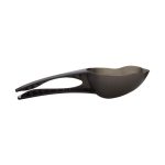A pet food scoop in dark grey, featuring a wide scoop and an ergonomic handle for easy use.