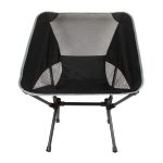 A Marlin Folding Chair featuring a black mesh seat and grey accents, supported by a sturdy black frame.