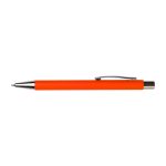 An orange pen with a silver clip and point. The pen features a sleek, minimalist design.