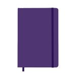 A purple notebook with a band closure and a ribbon bookmark. It features a minimalistic design.