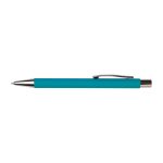 A turquoise ballpoint pen with a metallic clip and a sleek design.