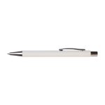A white pen with a silver clip and metal accents. The pen has a sleek, minimalist design.