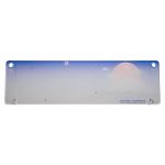 A long, translucent desk mat featuring a gradient from blue to white, with pink cherry blossom designs and a circular sun illustration.