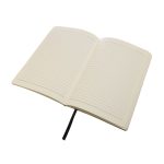 A recycled leather notebook with soft cover, featuring lined pages and a ribbon marker.