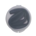 A silicone straw neatly coiled inside a transparent case. The straw is black, and the case has a secure lid.