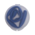 A circular container featuring a set of blue silicone straws neatly coiled inside.