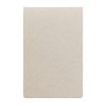 A beige sticky note pad with a textured surface, featuring a subtle embossed design. It has a neutral color scheme.