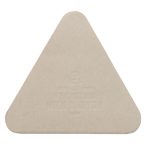 A triangular sticky note made from recycled milk cartons, featuring a textured surface.