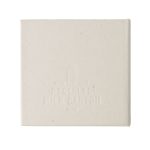A square note block made from recycled materials, featuring a light cream colour and a subtle texture. It has a logo.