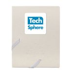 A cream-coloured planner with elastic closure, featuring a logo on the front cover.
