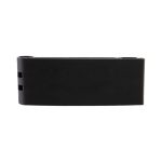 A sleek black phone stand with clips, designed for easy device support and portability. It features a minimalist design.