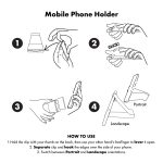 A graphic illustrating the use of a Grip Clip Phone Stand, featuring simple line drawings in black and white.