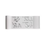 A phone stand in grey with foldable design instructions for landscape and portrait modes. Includes a logo.