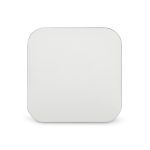 A square charging pad in white, featuring rounded edges and a smooth surface. It has a branding logo on the side.