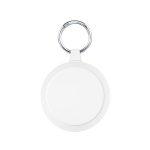 A keyring with a round, white attachment featuring a textured rim, ideal for holding keys or small items.