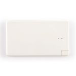 A 5,000mAh power bank in a sleek, white design with battery level indicators.