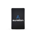 A black power bank with a logo on the front, featuring sleek design and solid state technology.