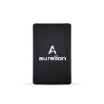 A solid black power bank featuring a prominent logo. The design is sleek and compact, suitable for portable use.