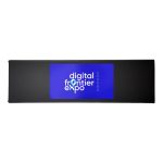 A rectangular black promotional item with a blue screen displaying the text "digital frontier expo" and a logo.