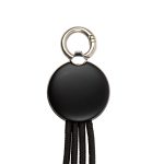 A round black charging cable with a metallic clip at the top. The cable features a braided design.