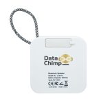 A square white Bluetooth speaker with a looped cord and a branding logo on one side.