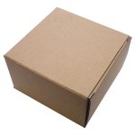 A plain brown cardboard box with flaps, featuring a simple, unadorned design.