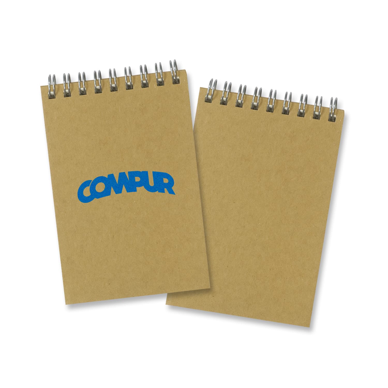 A small Kraft note pad featuring a blue logo on a brown cover, with a spiral binding at the top. Kraft Note Pad - Small - Image 1
