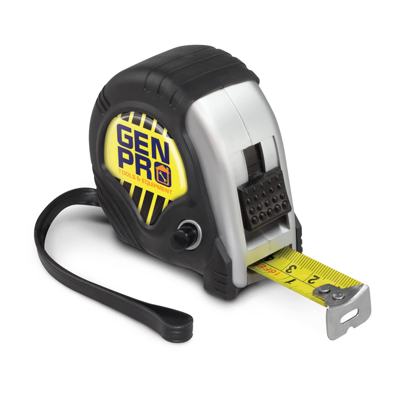 A 5 metre tape measure featuring a black and yellow design with a sturdy casing and a metal end hook. 5 Metre Tape Measure - Image 1