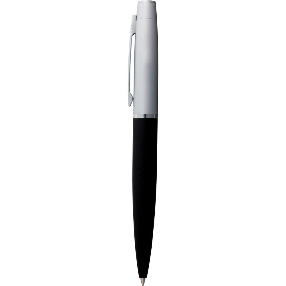 A metal ballpoint pen with a silver barrel and a black grip. The pen features a logo on the body. Drake Ballpoint - Image 1