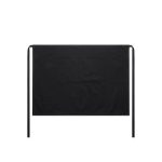 A black canvas half apron featuring a front pocket and ties for securing behind the waist.