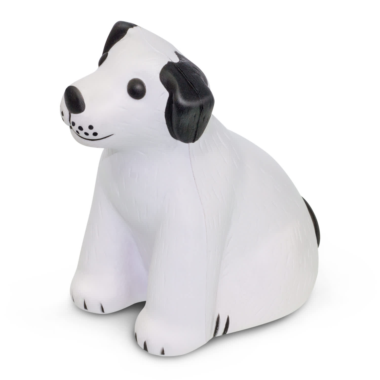 A stress-relief dog figurine in a seated position, designed in black and white colors. Stress Dog - Image 1