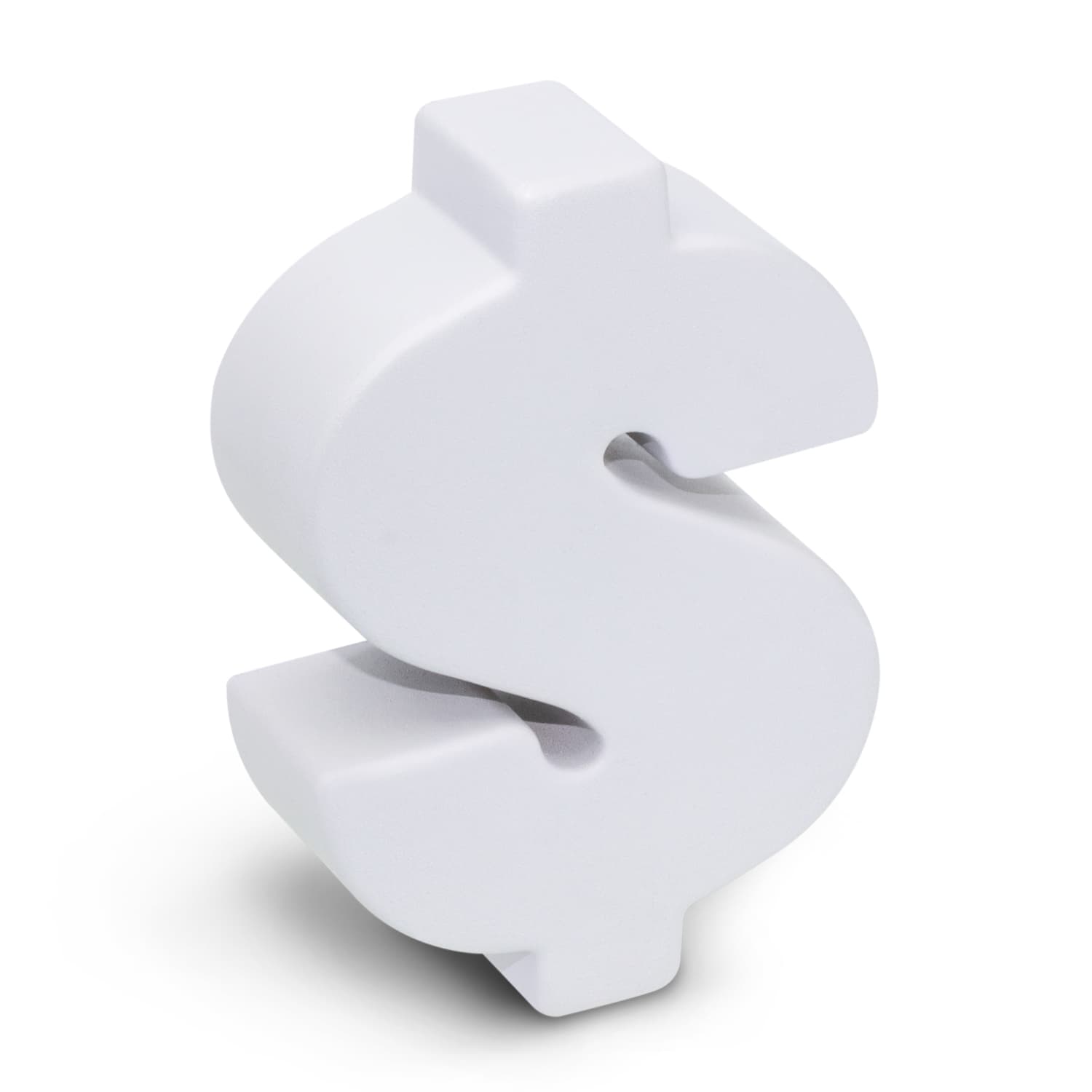 A white stress toy in the shape of a dollar sign. Stress Dollar - Image 1