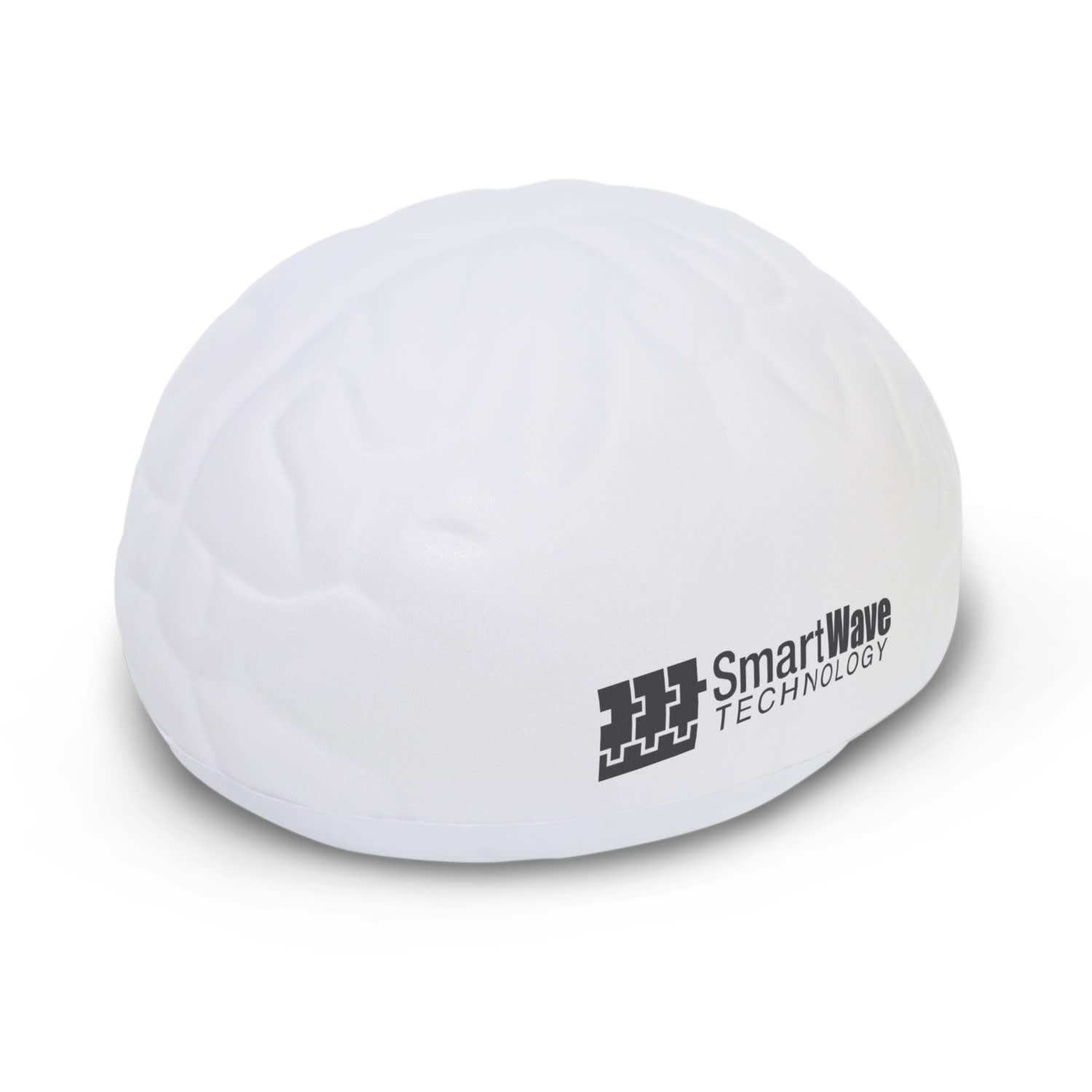 A white stress shape designed like a brain, featuring a logo on one side. Stress Brain - Image 1