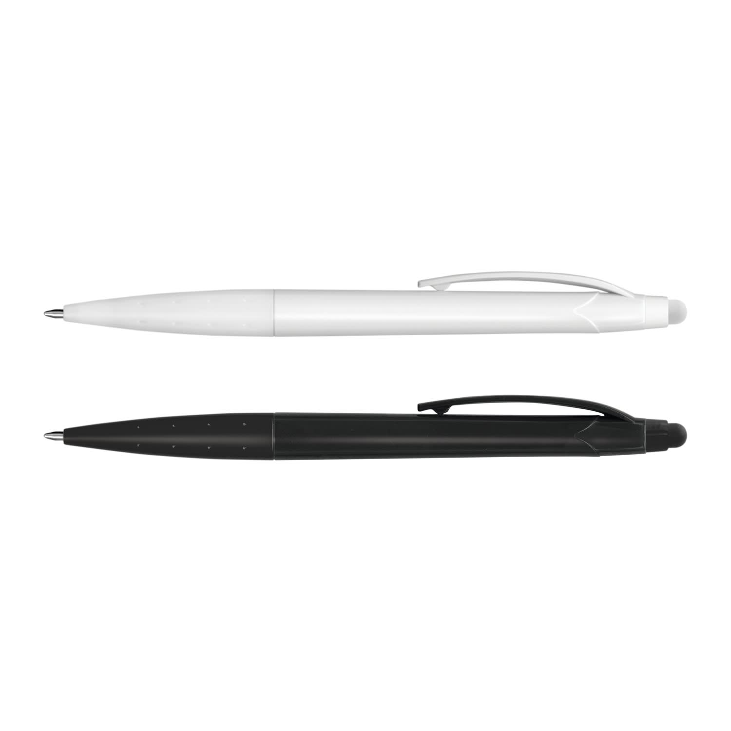 A stylus pen set featuring a white pen and a black pen, designed for writing and touchscreen use. Spark Stylus Pen - Image 1