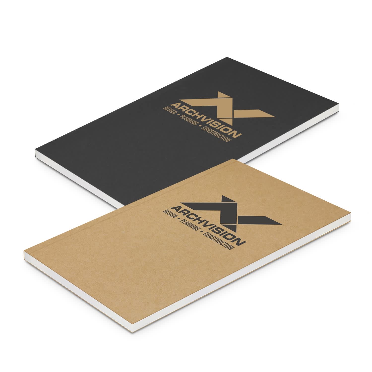 A medium notebook featuring a black cover and a kraft paper cover, both with branding. Reflex Notebook - Medium - Image 1