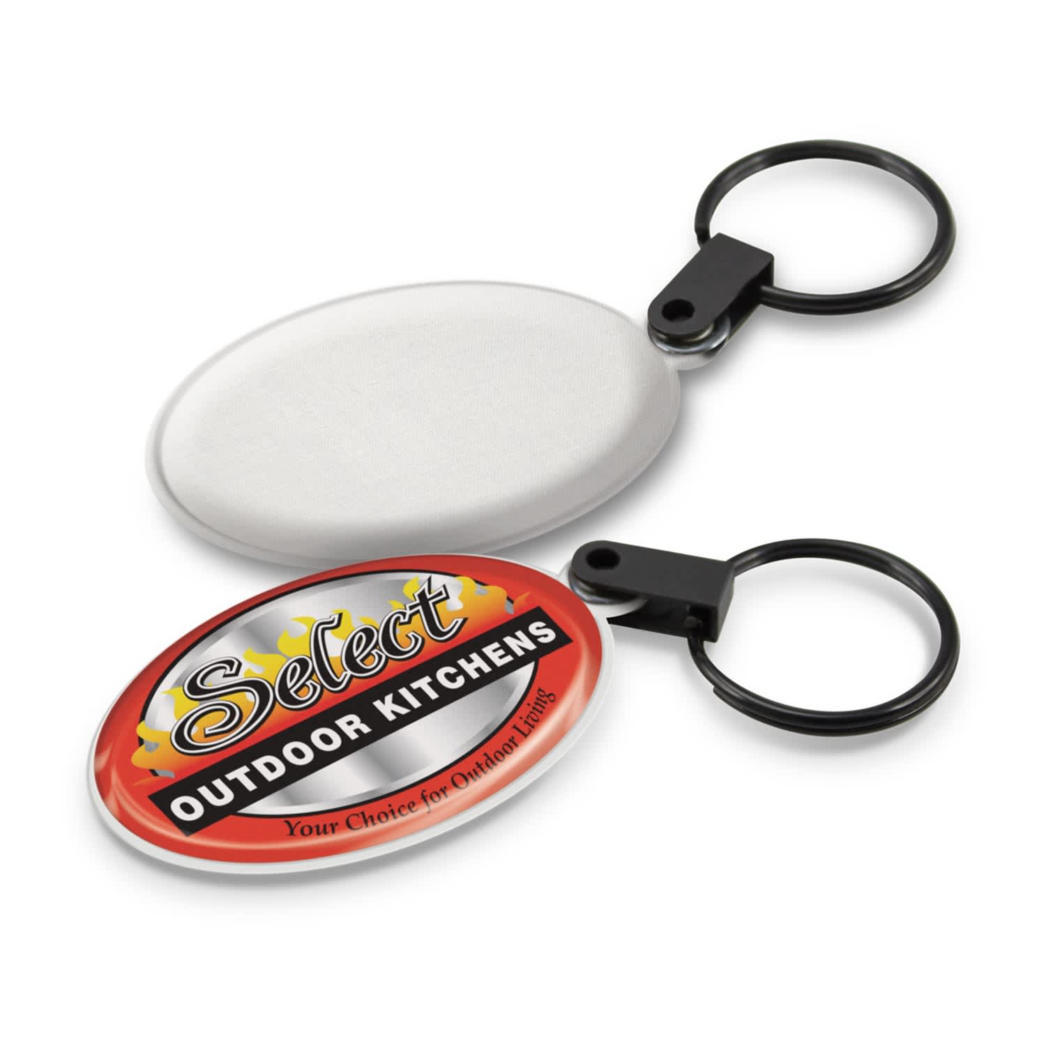 A key ring with a black keychain and two oval sections, one for cleaning screens and one featuring a logo. Star Flex Screen Cleaner Key Ring - Image 1
