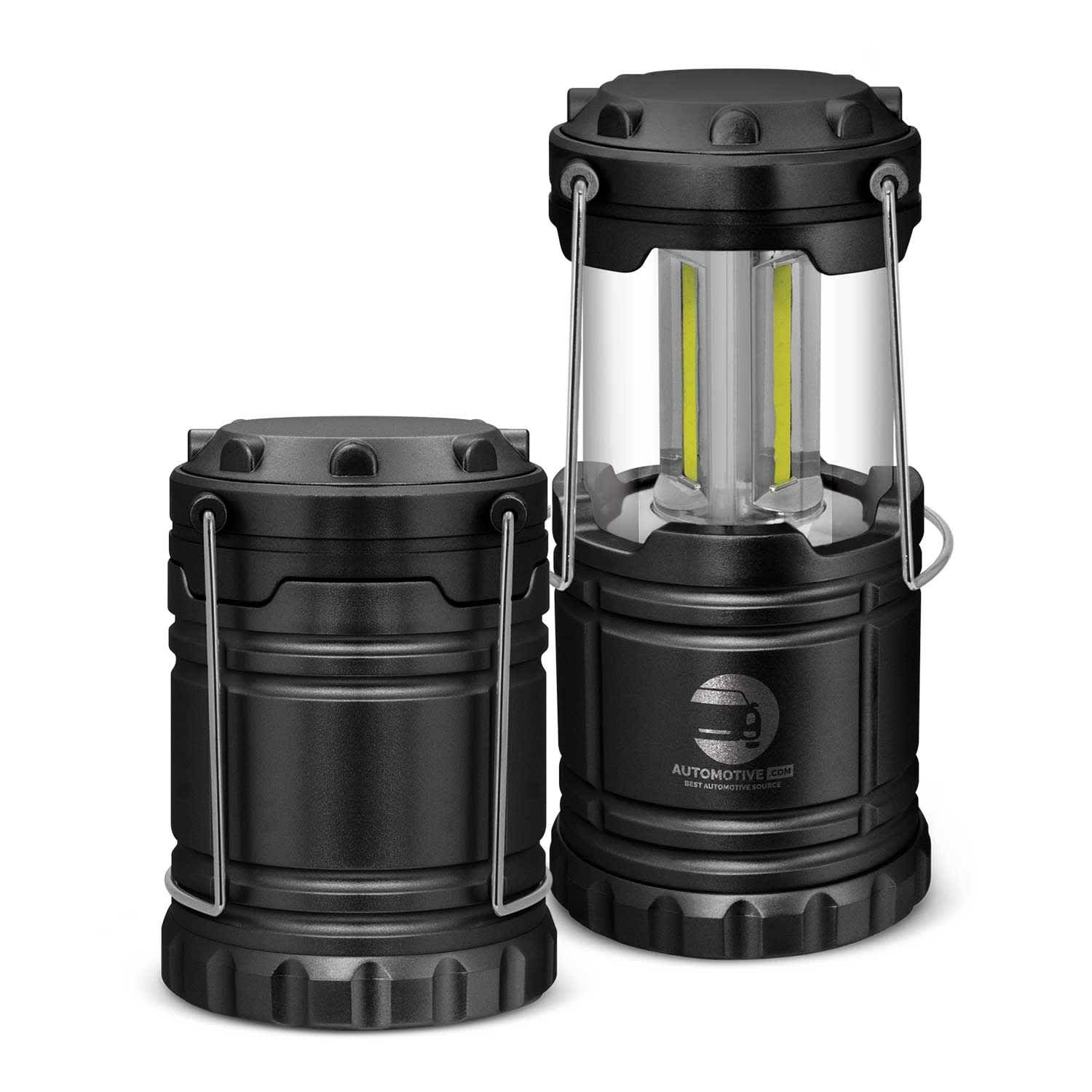 A black COB lantern with a transparent casing and two adjustable handles, showcasing its compact design. Aurora COB Lantern - Image 1