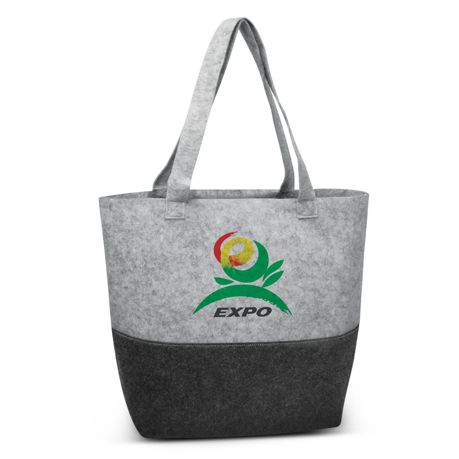 A grey and dark grey tote bag with handles and a logo on the front. Cassini Tote Bag - Image 1