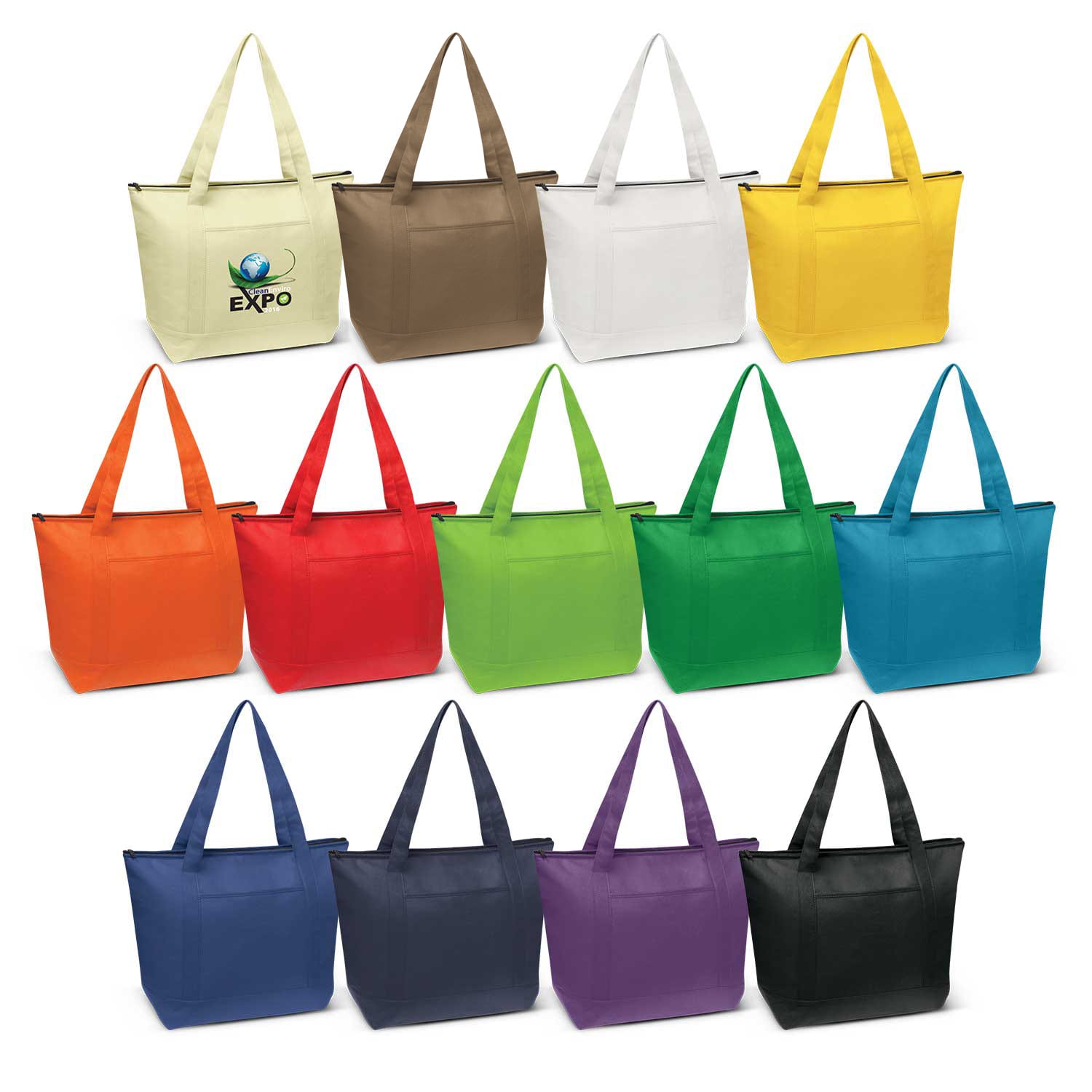 A variety of cooler bags in brown, white, orange, green, blue, red, black, and purple, each with carrying handles. Orca Cooler Bag - Image 1
