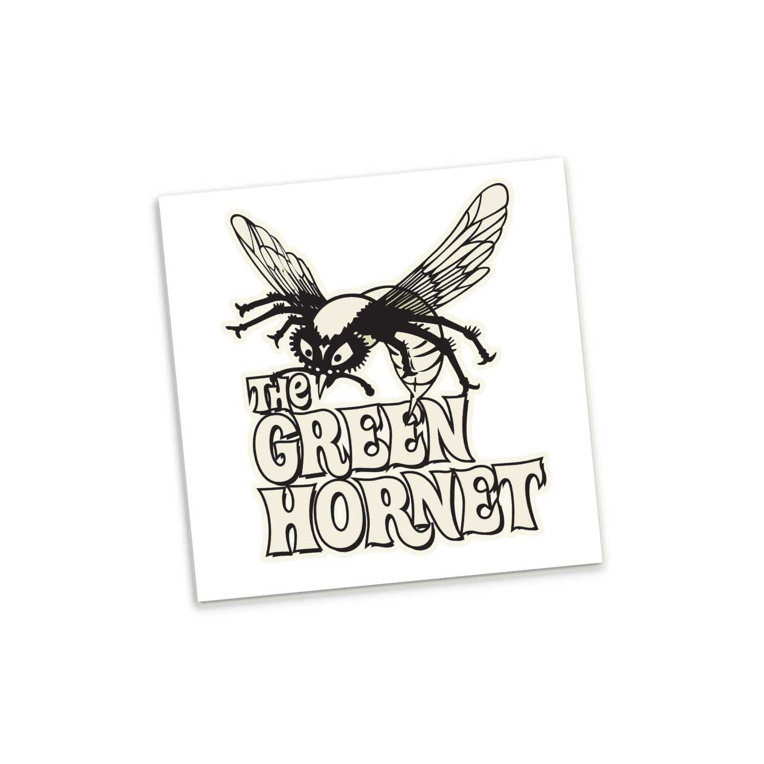 A square temporary tattoo featuring a black illustration of a hornet and the text “The Green Hornet” on a white background. Temporary Tattoo Glow in the Dark - 51mm x 51mm - Image 1