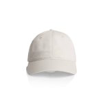 A light-coloured cap with a rounded crown and a curved brim, featuring a logo on the front.
